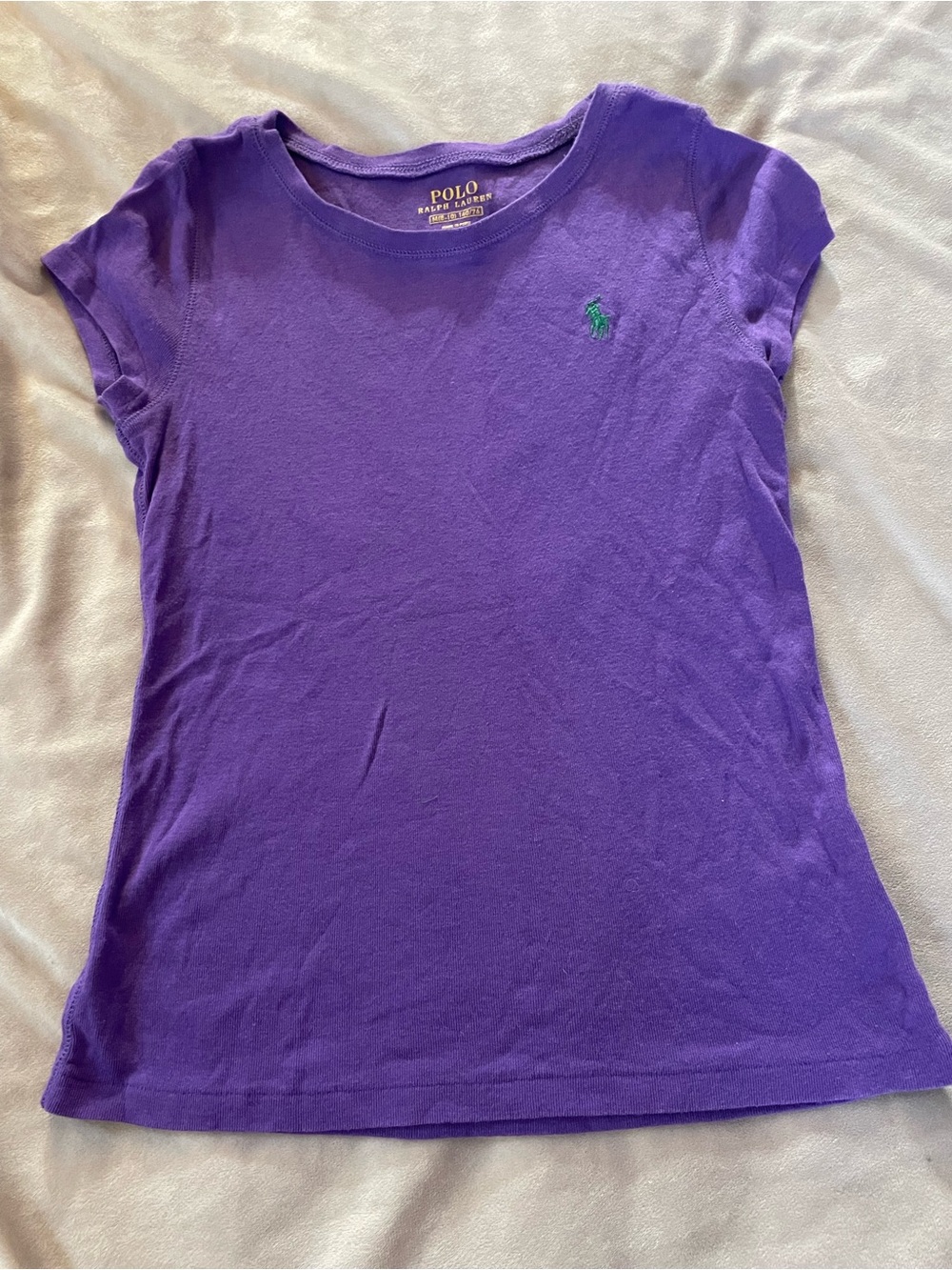 Polo by Ralph Lauren Girls' Purple Short Sleeve Tee with Green Pony